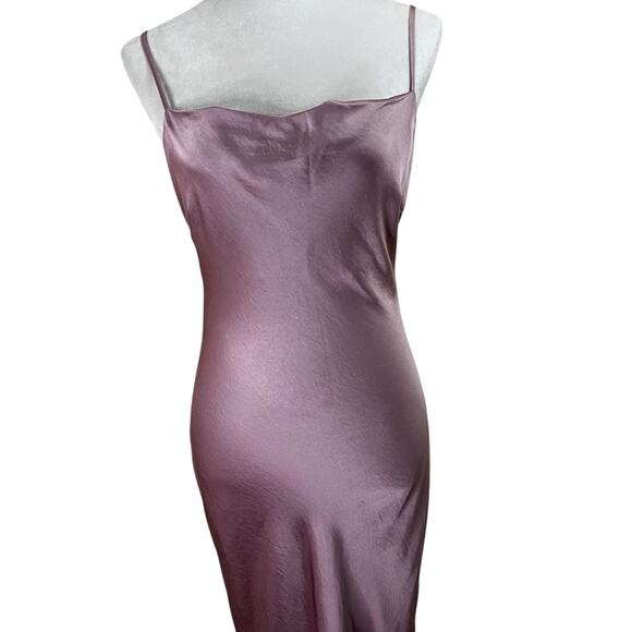 Express Satin Slip Dress Mauve Pink Cowl Neck Midi w/ Side Slit Women’s Small - Picture 7 of 10